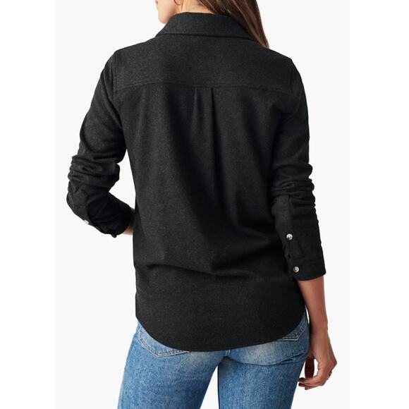 Faherty Legend Sweater Shirt Double Pocket Heathered Black Twill Womens XL Gorp - Picture 2 of 14